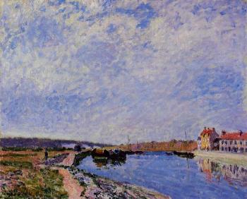 Alfred Sisley : The Barge Port and Saint-Mammes